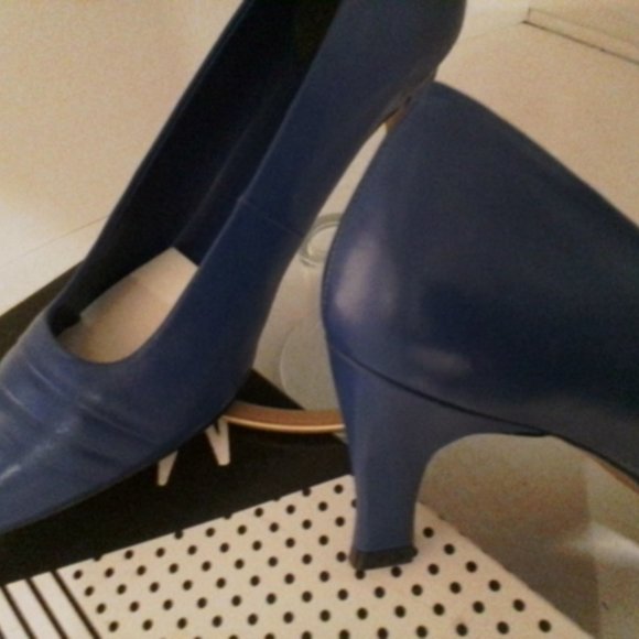 VINTAGE Classic MARQUISE Blue Leather PUMPS DRESS HEELS GORGEOUS! Sz 10 NEWinBOX - Picture 9 of 11